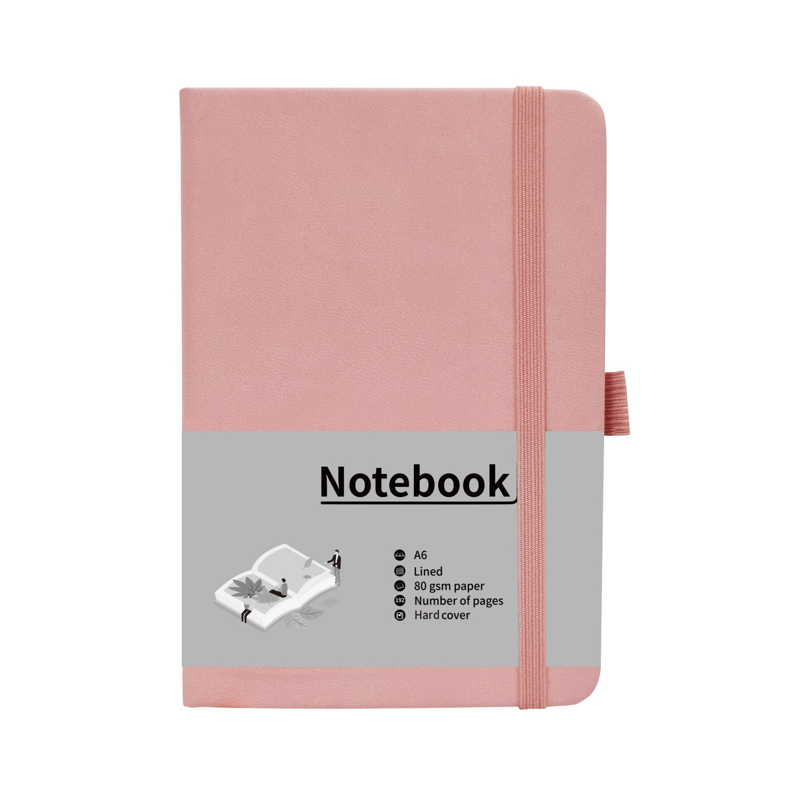 Pocket Notebook A6 Size, Lined Journal With Pen Holder, 192 Pages, Pink
