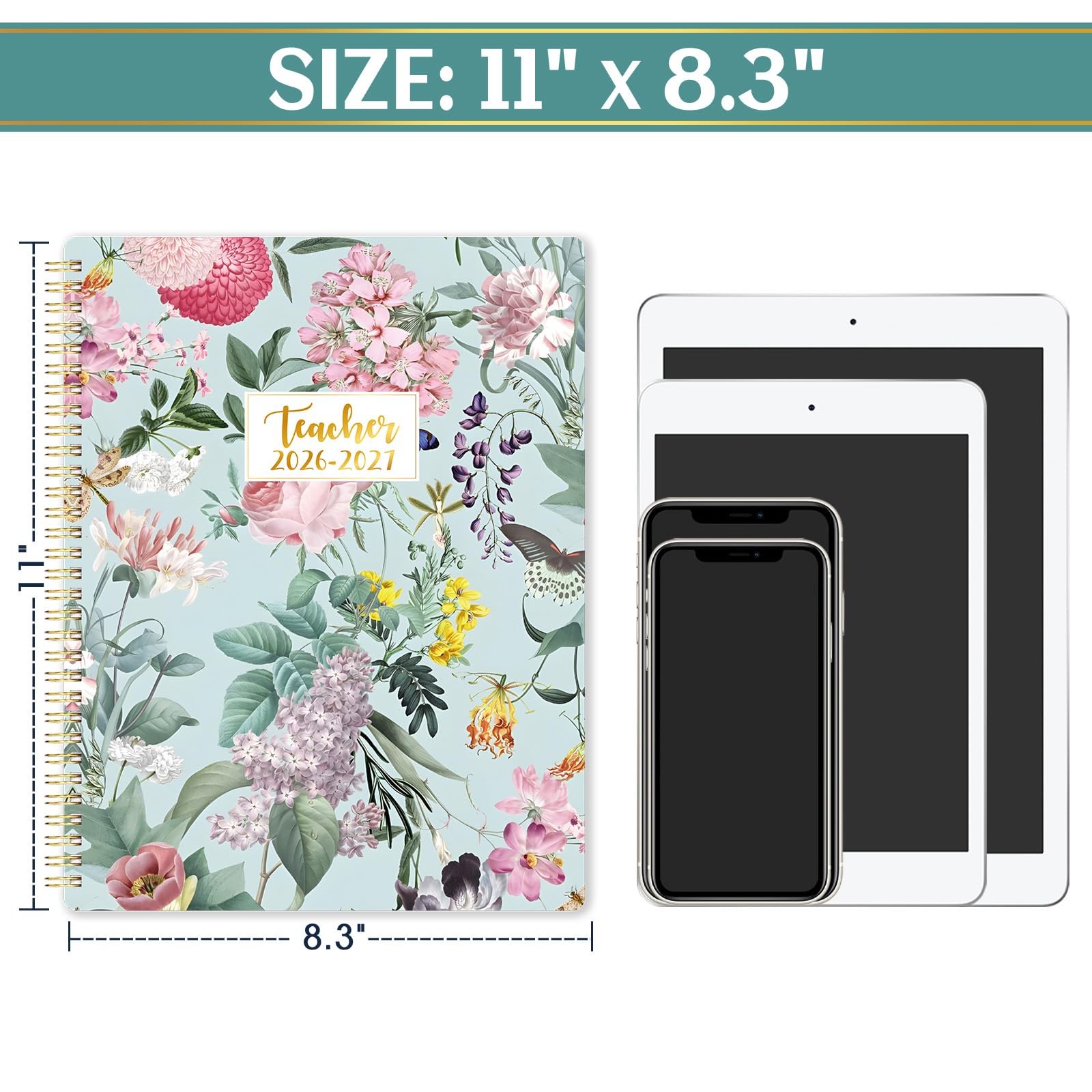 Teacher Planner 2026-2027 – Lesson 8.3″ x 11″, pink, purple, green