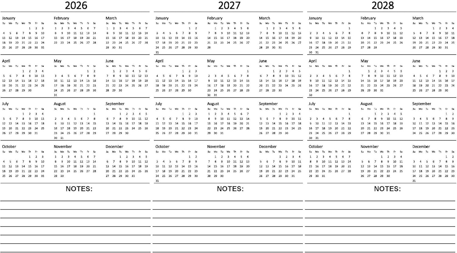 5 Year Calendar Planner 2026-2030 Monthly Desk Planner Blue 11×8.5 Inch Navy