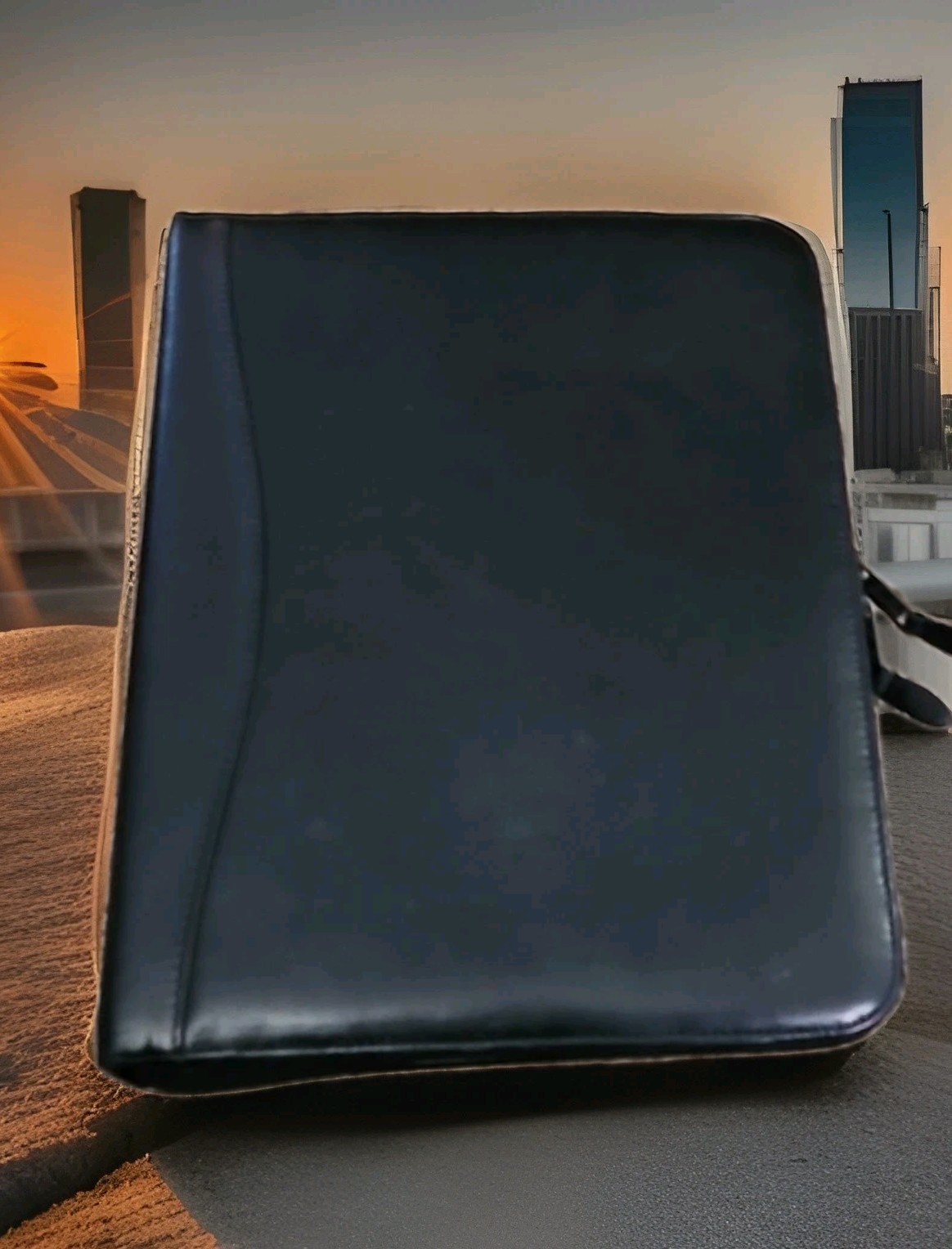 Vintage Scully BLACK LEATHER 10″ x 13.5″ 3-Ring Zip Binder Folio Slots/pockets