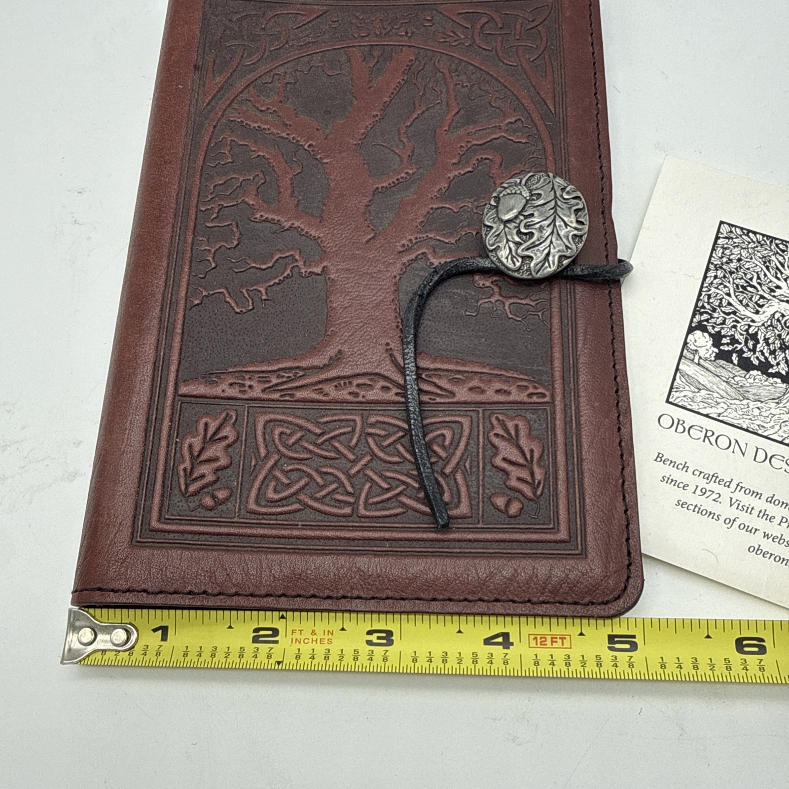 Oberon Celtic Oak Tooled Brown Leather Refillable Notebook Journal Cover 5”x7”