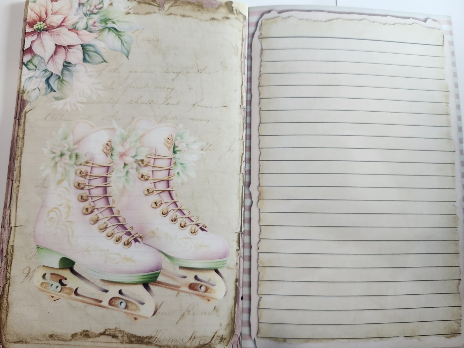 Junk Journal Booklet “PASTEL CHRISTMAS” Christmas Pink Holiday Ephemera, Cards+