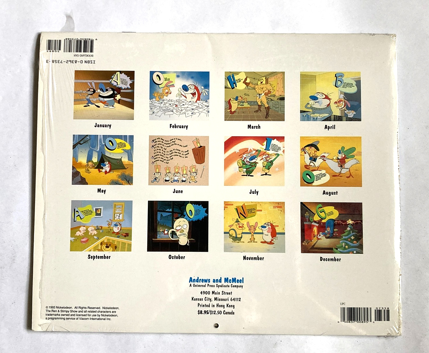 Ren & Stimpy Show Nickelodeon 1994 Calendar Andrews & McMeel 12″ x 10″ – SEALED