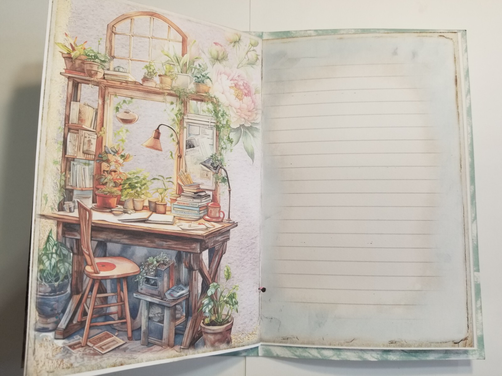 Junk Journal Blank Booklet “ARTIST’S STUDIO” HANDMADE PAINTING LG 8.5″x5.5″ 40pg