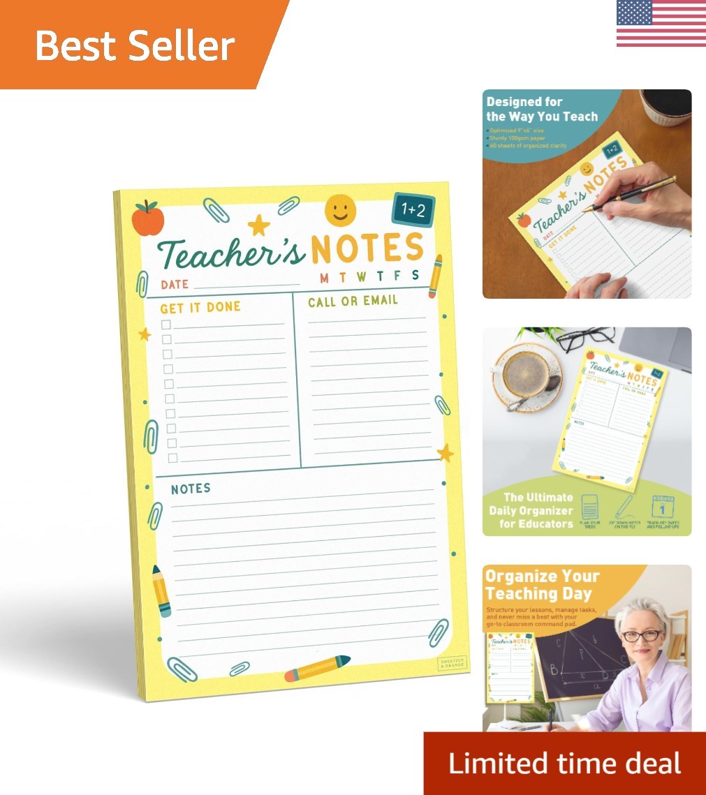 Durable Teacher Planner Notepad – 60 Easy Tear-Off Pages for Effortless Planning