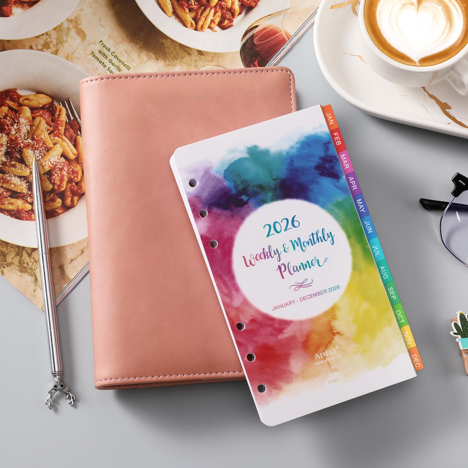 Small Multicolored 2026 Planner Refill with Monthly and Weekly Pages