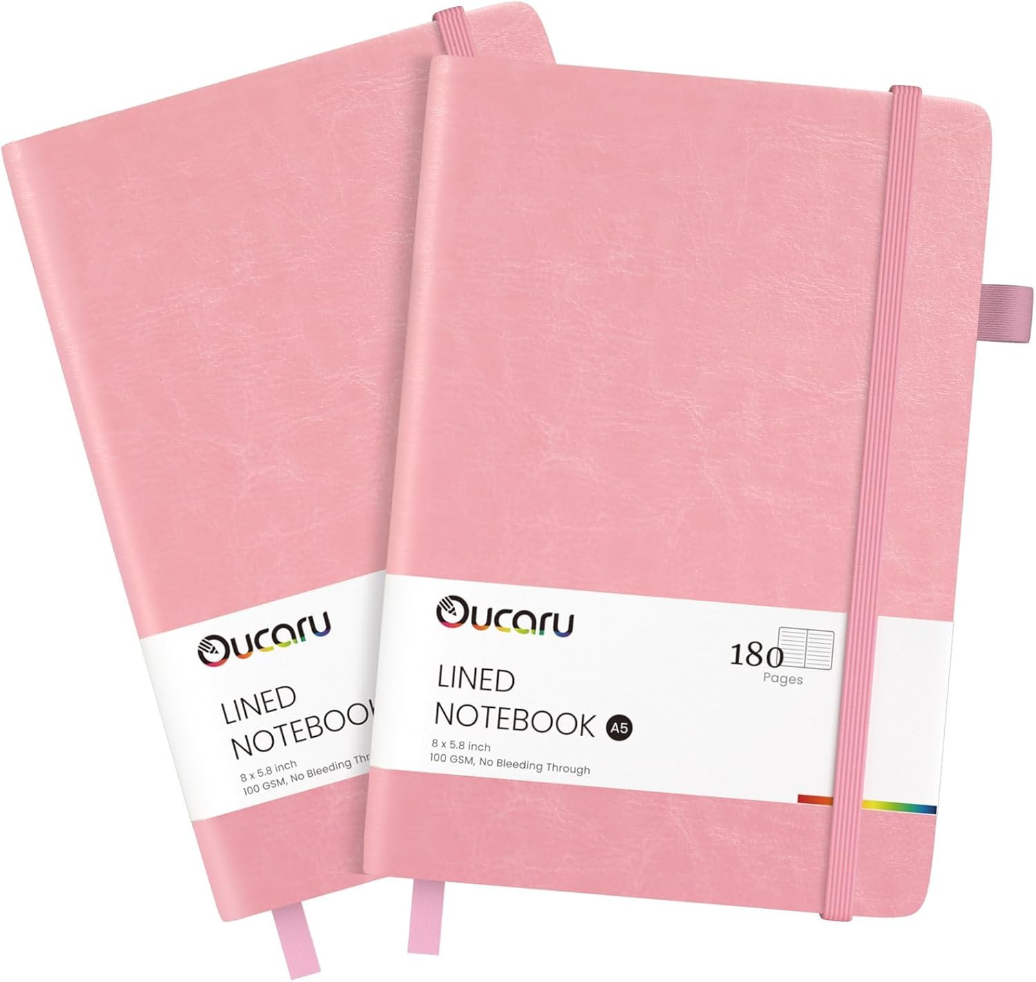 Oucaru Lined Journal Notebook, 2 Pack, 180 Pages, A5 Journals for Writing, 100 G
