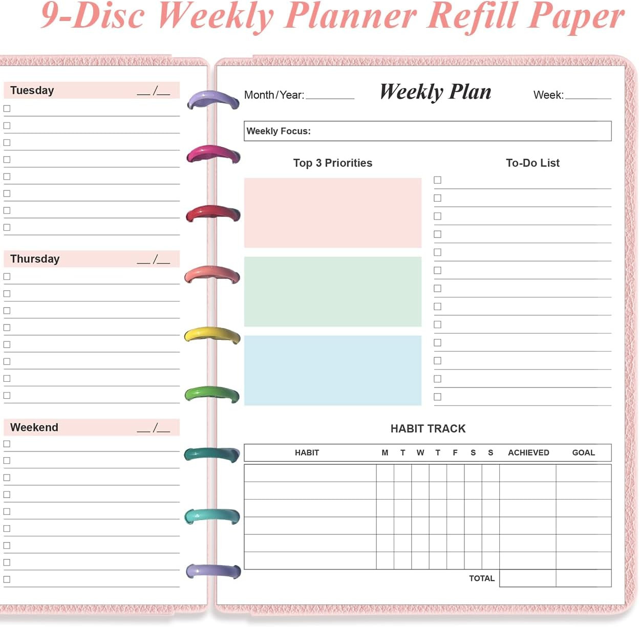 9 Disc Weekly Planner Undated Refills – Classic Size 53 1-pack, Colorful