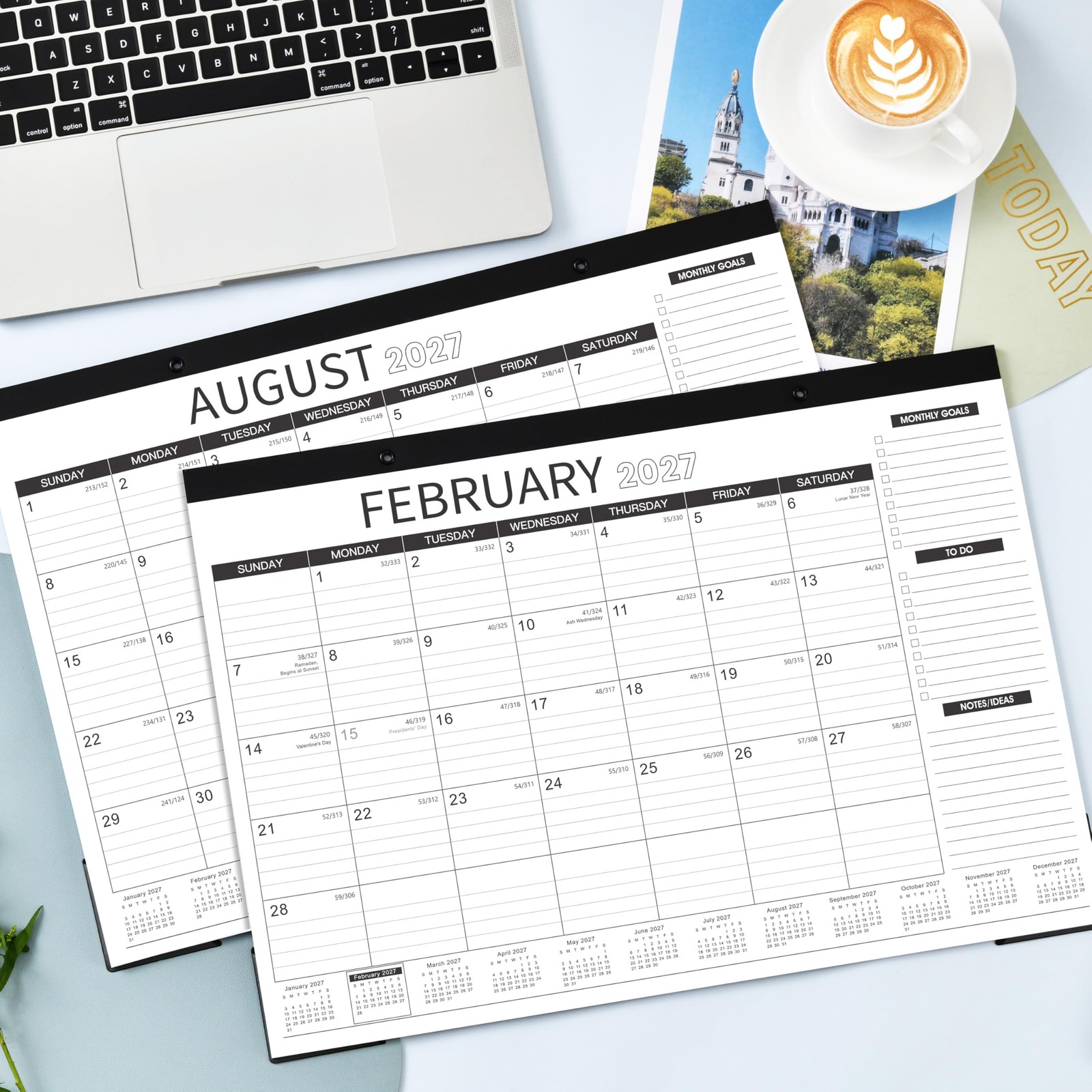 2026-2027 Desk Calendar – 2026-2027, July 2026 – black & White