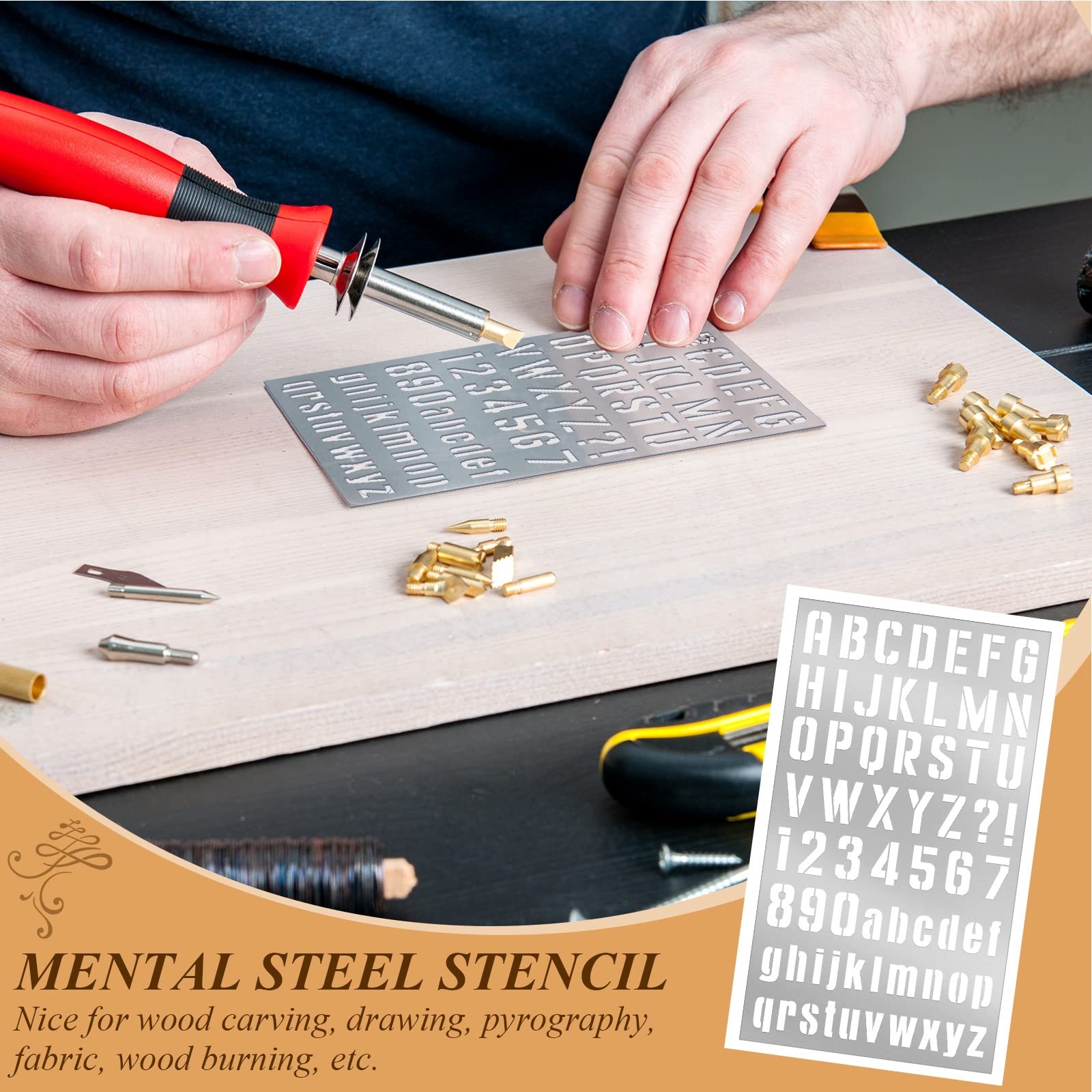 Lewtemi 8 Pcs Metal Stencils for Journal Painting Letter Number & Symbol 7×4 In