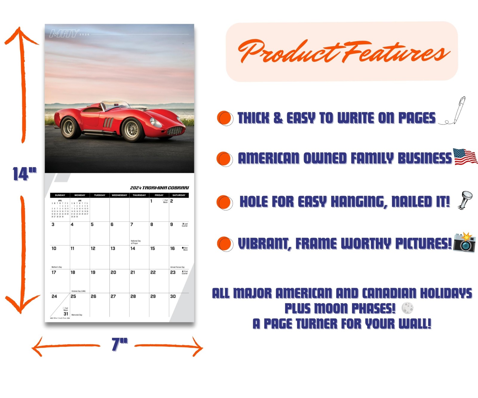 Silver Creek Press 2026 Super Cars Calendar – (7×7 MINI Calendar) – 2026