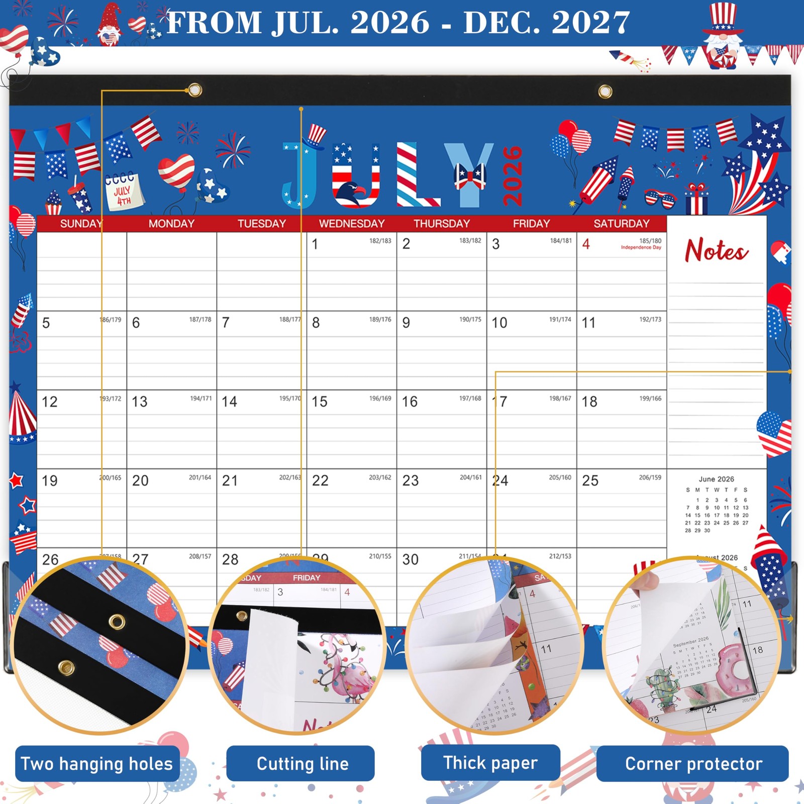 Desk Calendar 2026-2027 – 2026-2027, Jul. 2026 – Dec. 2027, 12″ Blue