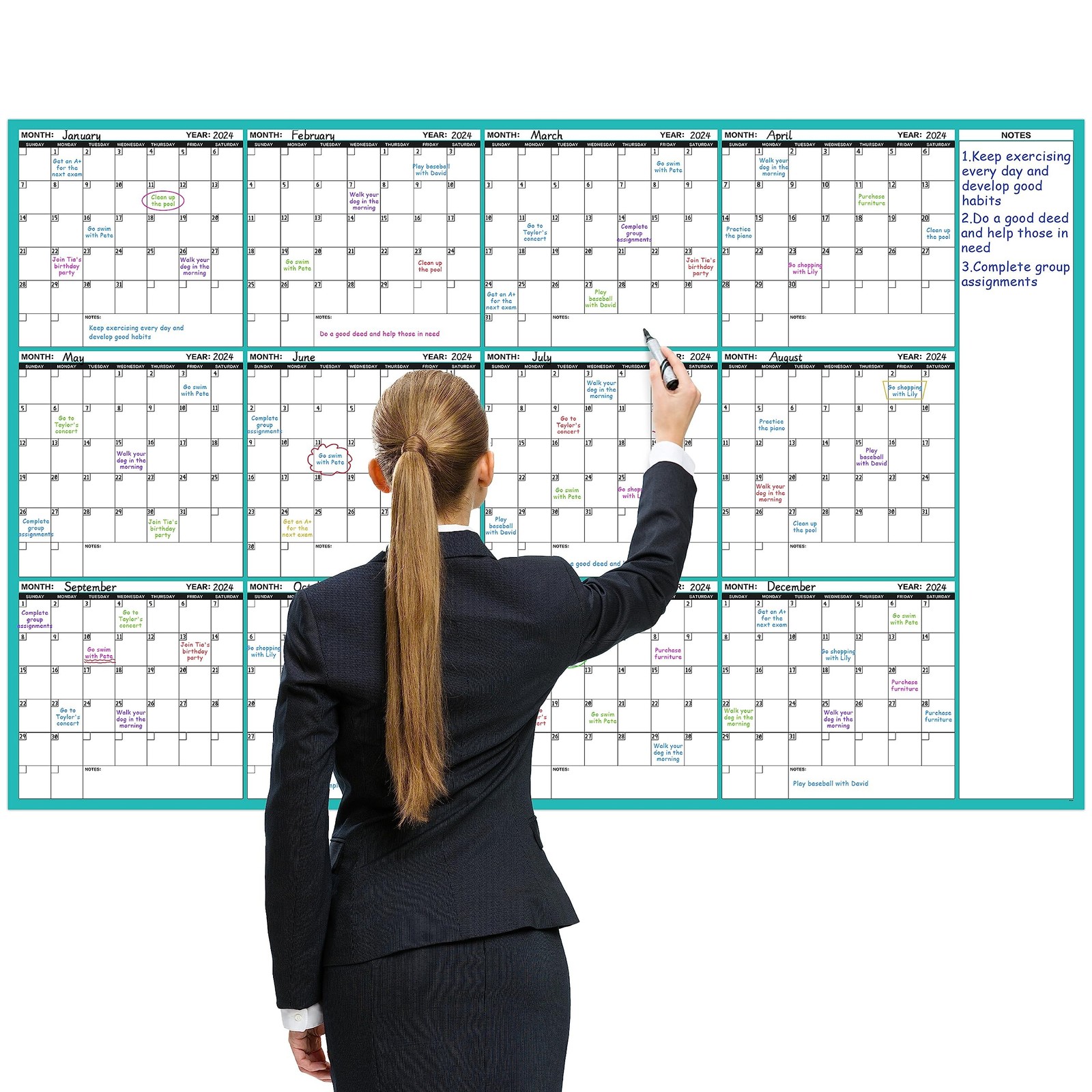 Large Dry Erase Calendar for Wall – Undated 12 Month Wall Calendar, 37”