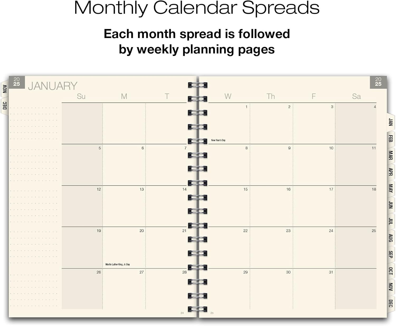 ESSENTIAL 2025 Monthly & Weekly Planner with Tabs, 7″X9″: 14 Months (November 20
