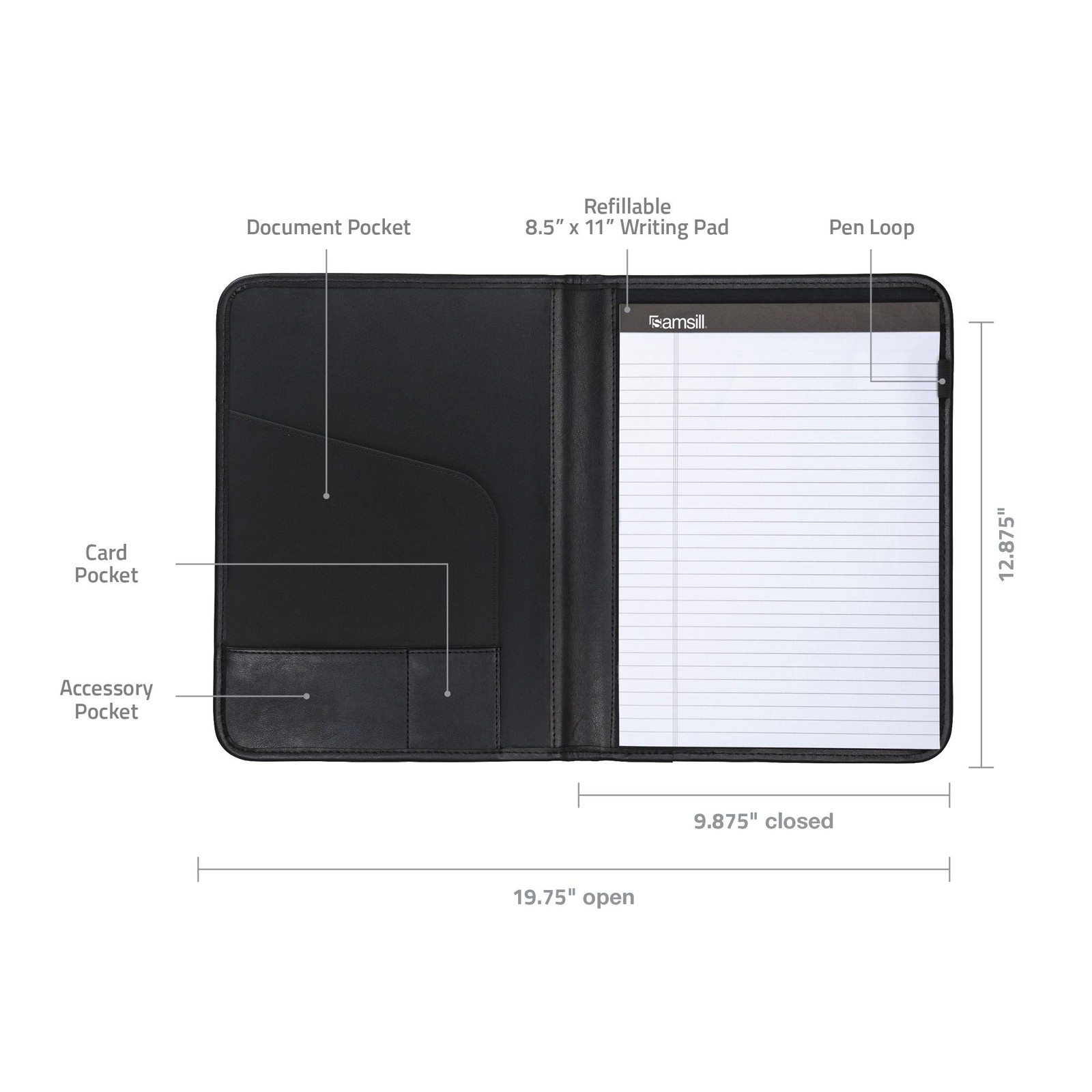 Samsill Professional Padfolio – Faux Leather Letter – 8.5 x 11 inches, Black