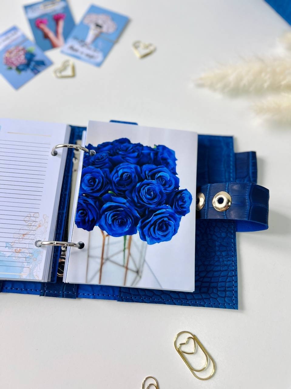 Leather notebook-wallet cover A7 Big rings mini wallet. Mini Planner.