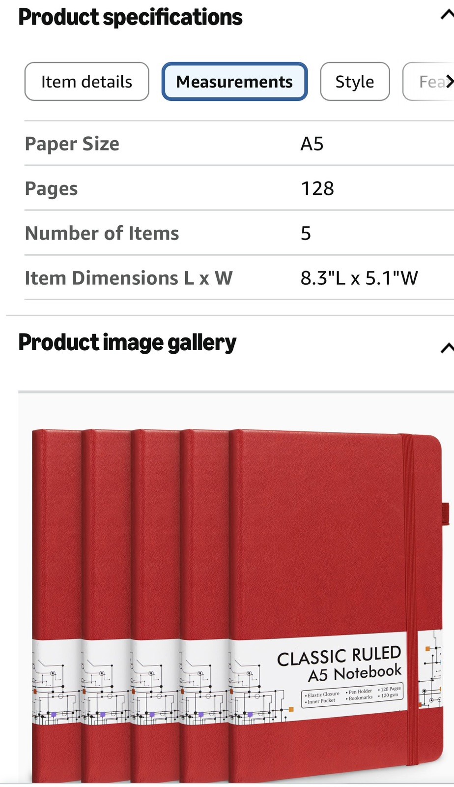 Feela Classic Ruled A5 Notebook with Pens 5 Pack Notebook Set Red