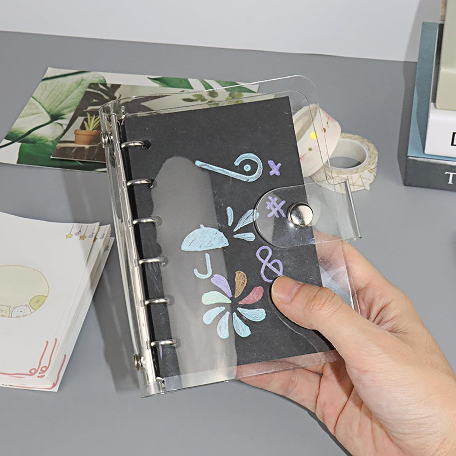 A7 Binder 6 Ring Budget Binder Clear PVC Planner Cover Notebook Shell for Organi