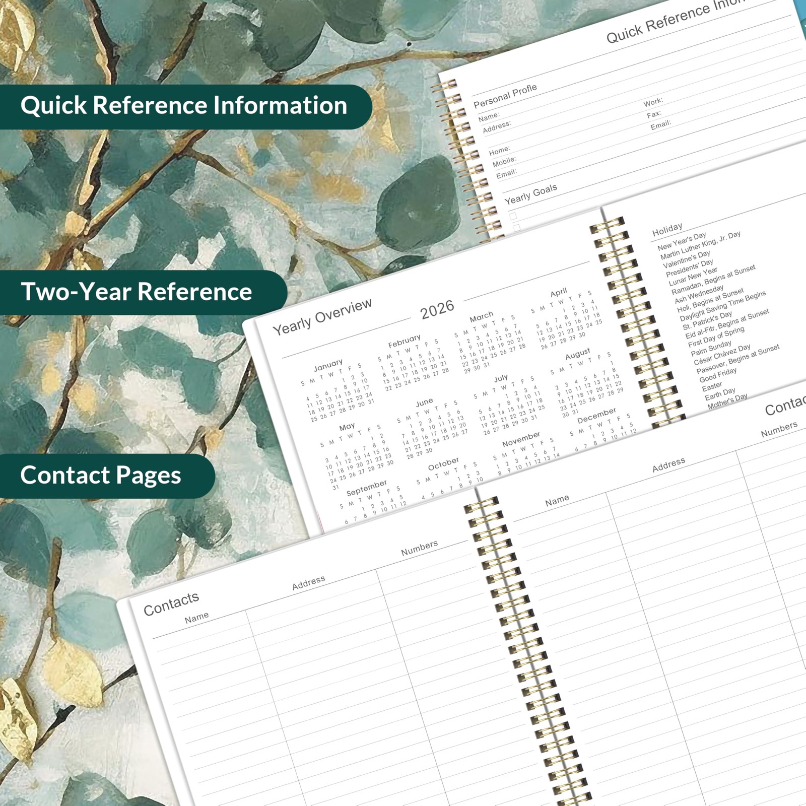 2026 Weekly & Monthly Planner, 9″x11″, Jan-Dec, Tabs, Pocket, Twin-wire Binding
