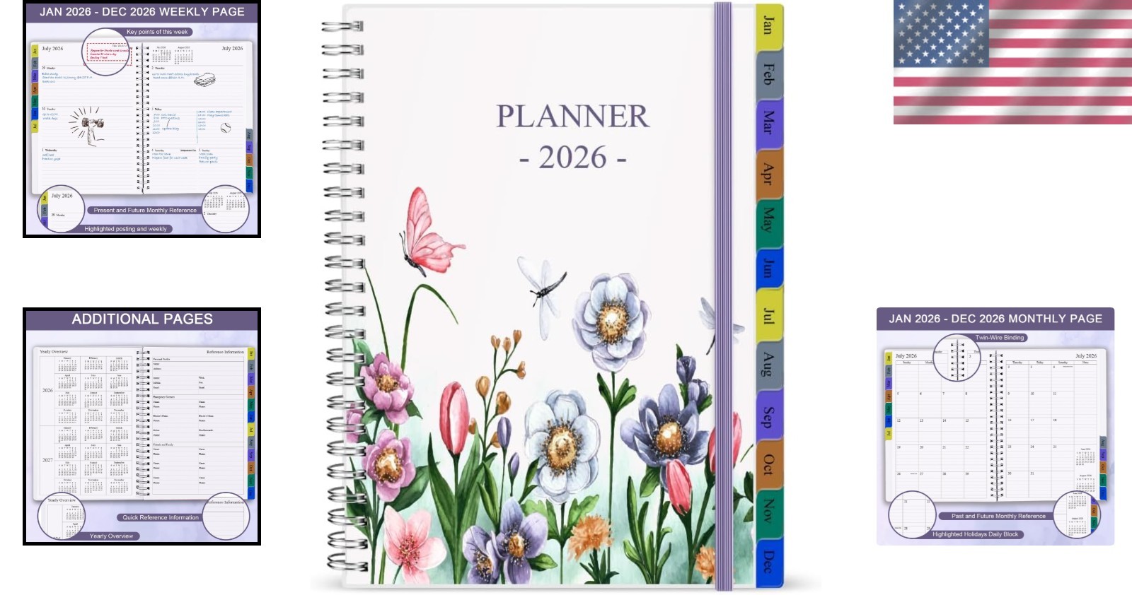 Sophisticated 2026 Planner in Purple – Weekly & Monthly with 14 Notes Pages