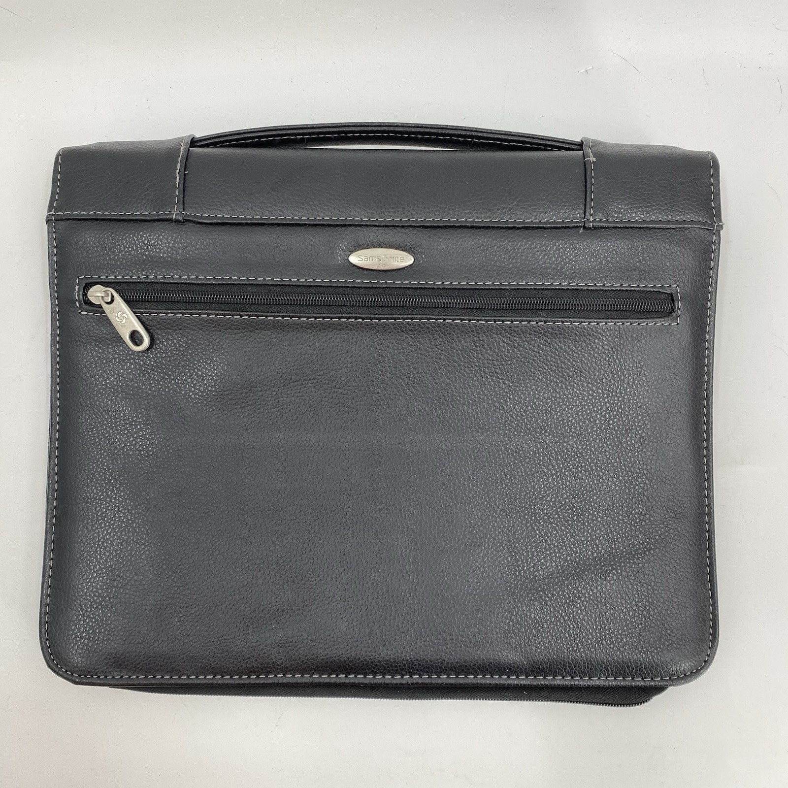 Samsonite Black Leather Zip Portfolio Binder Organizer 13.50″ x 10.5″