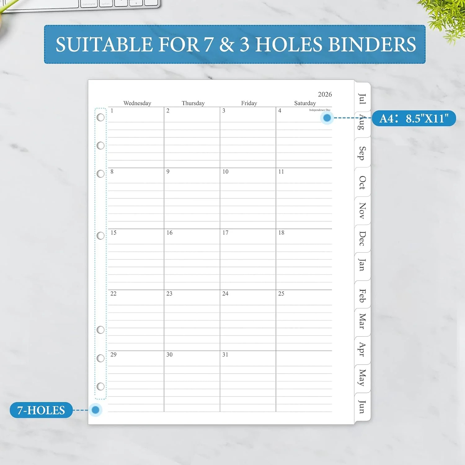 2026-2027 Monthly Planner Refill, A4 Letter Size Planner Inserts for 3 Ring, 8.5