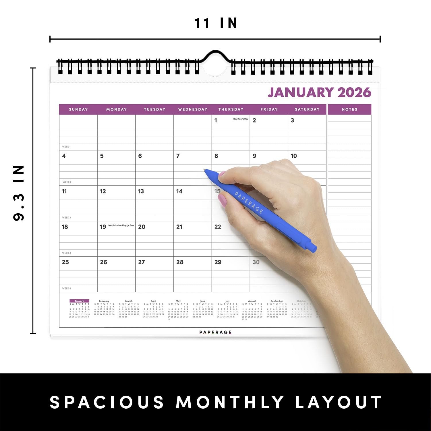 PAPERAGE 2026 Calendar, 12 Months (January 2026 – Small 2026, Raspberry
