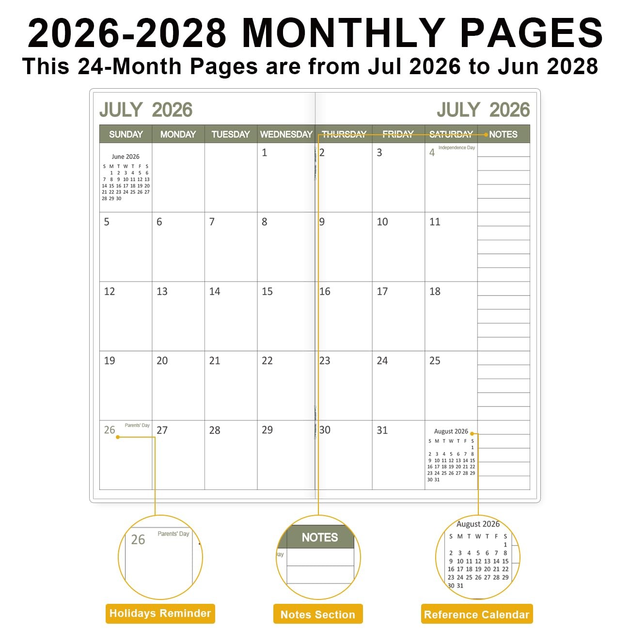 2026-2028 Pocket Calendar for Purse, Mini 3.5” x 6.5”, Crushed-Flower