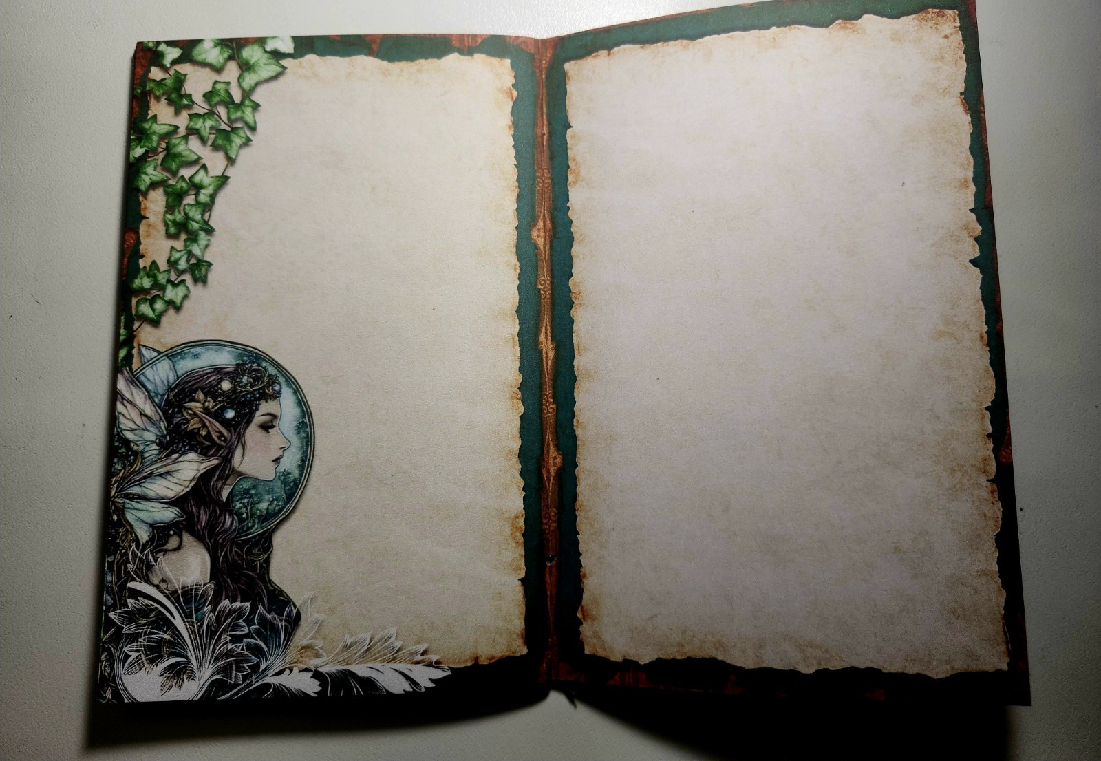 Junk Journal Blank Booklet “FANTASY FOREST” Handmade Fairies Lg 8.5″x5.5″ 40pg