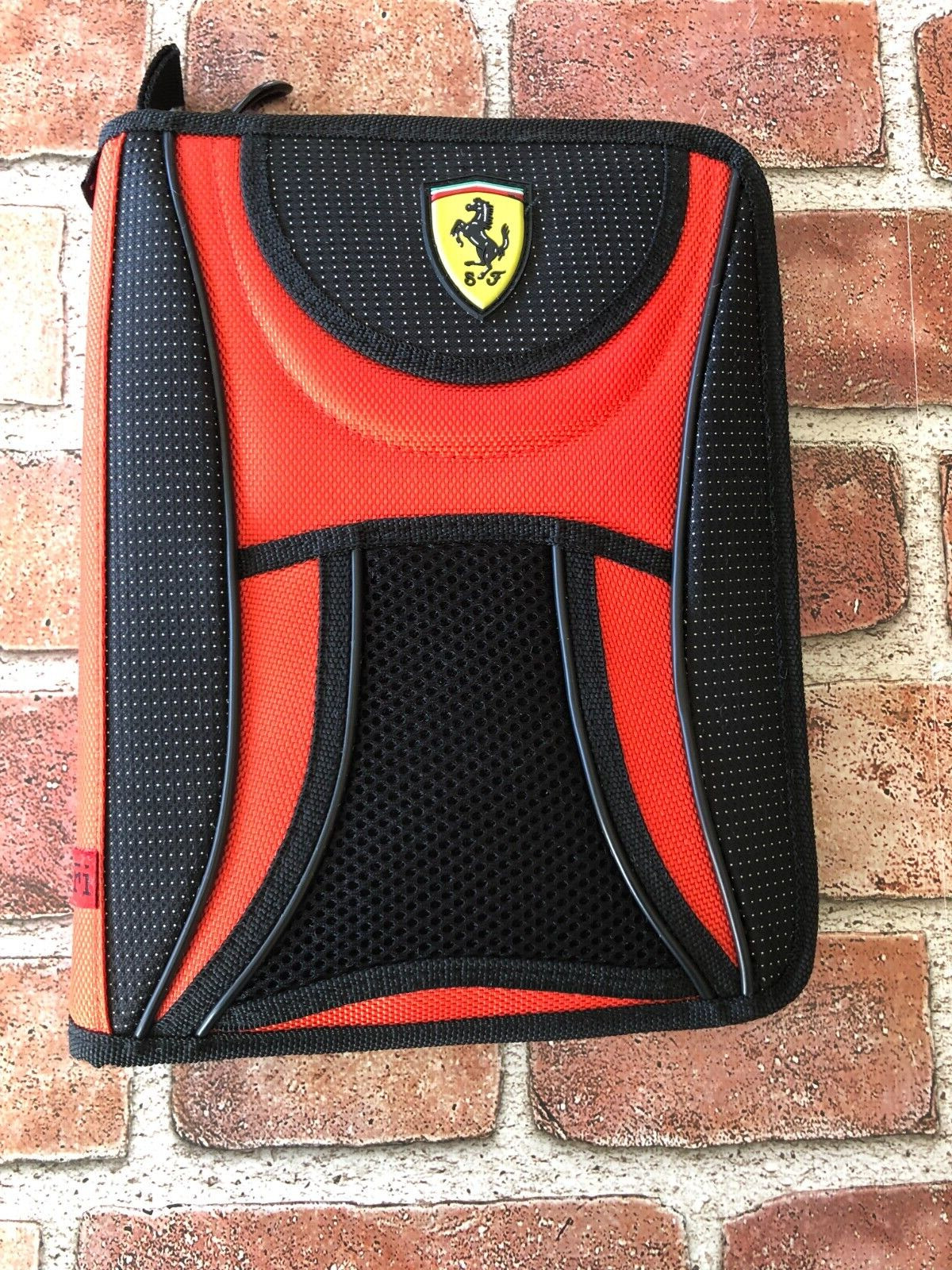 Norma Ferrari Red & Black Canvas Zipper Binder Organizer Planner