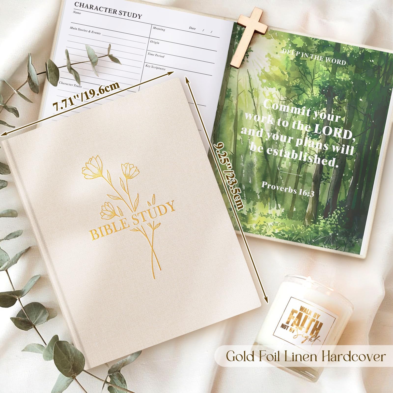 Lanpn Bible Study Journals for Women with Tabs & Highlighters, Church Beige