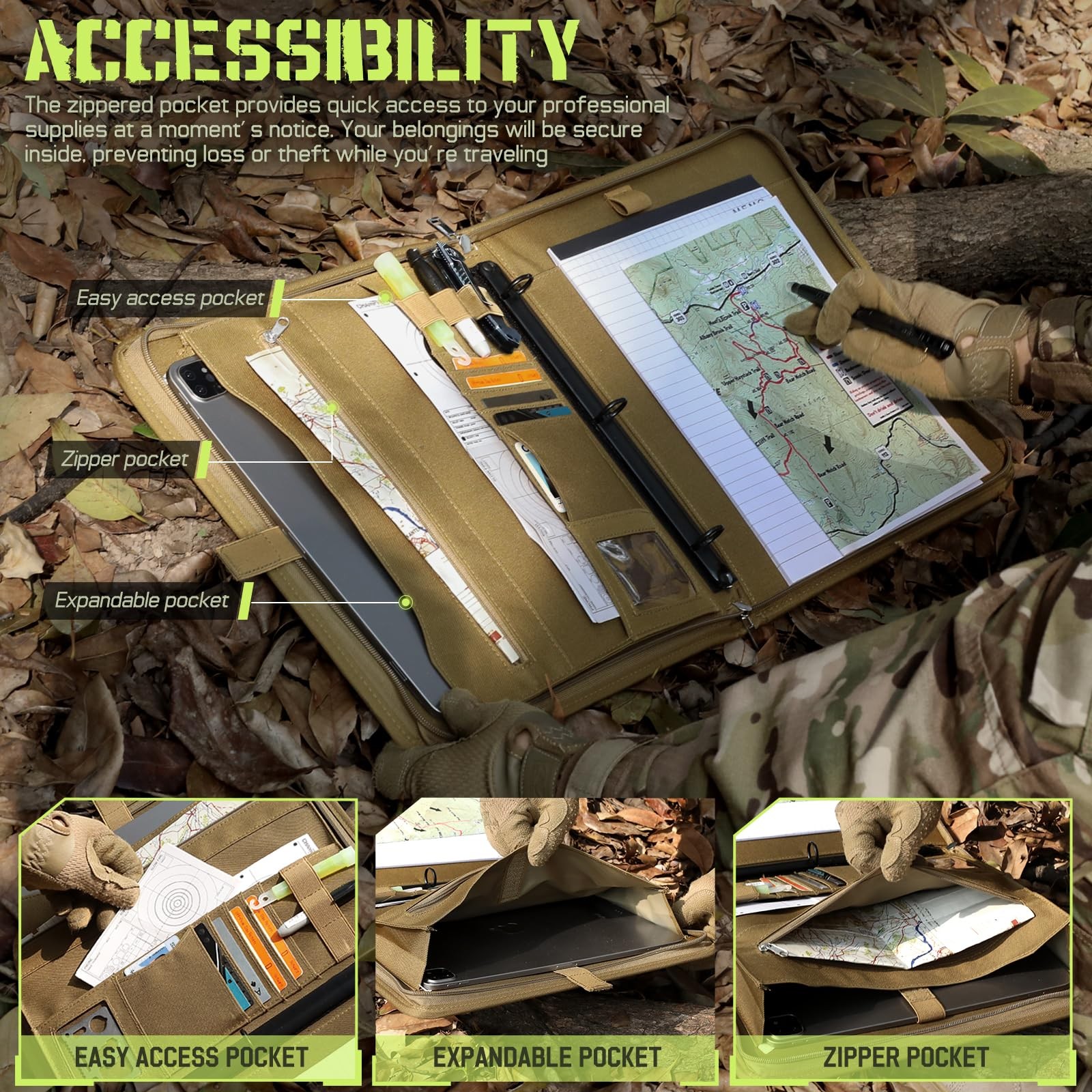 Livans Portfolio Padfolio Binder Detachable Large (12 x 13.6 IN), Khaki