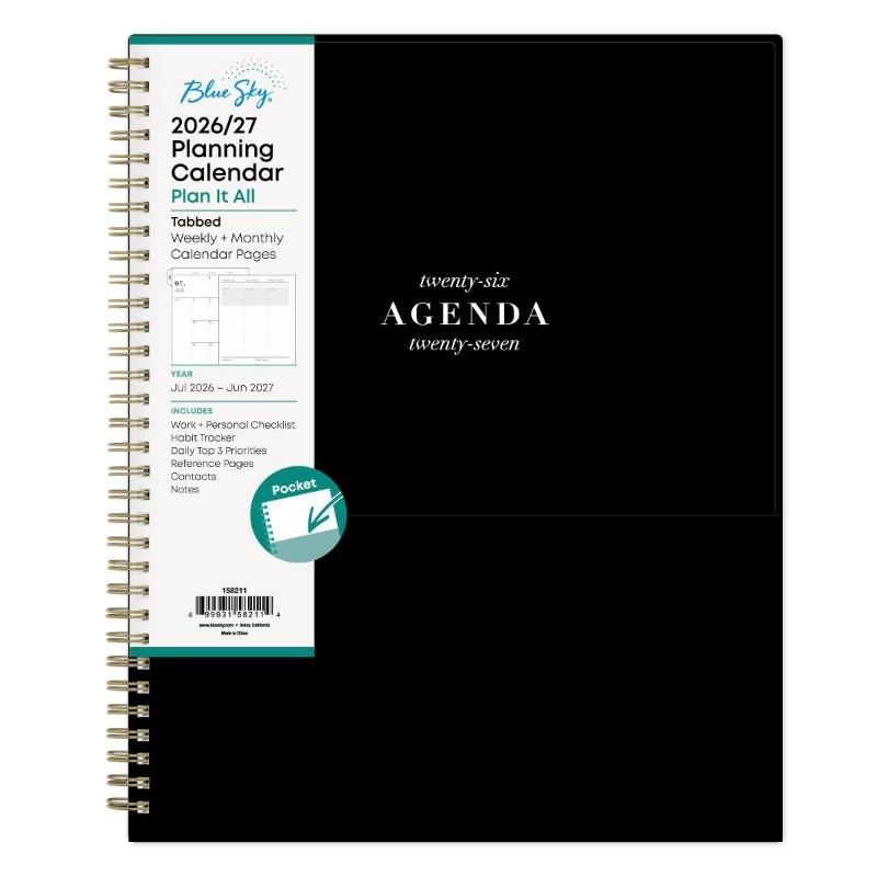 Blue Sky 8.5″x11″ 2026-2027 Weekly/Monthly Planner BS Black PP Double Horizontal