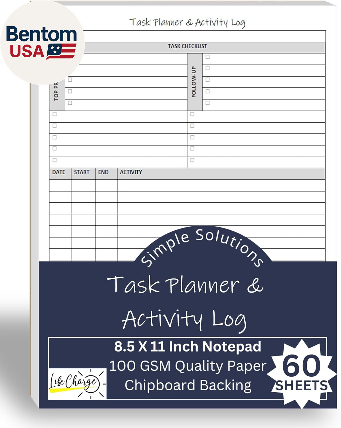 Task Planner & Activity Log Notepad – 60 Page Undated Daily & Hourly Planning Pa