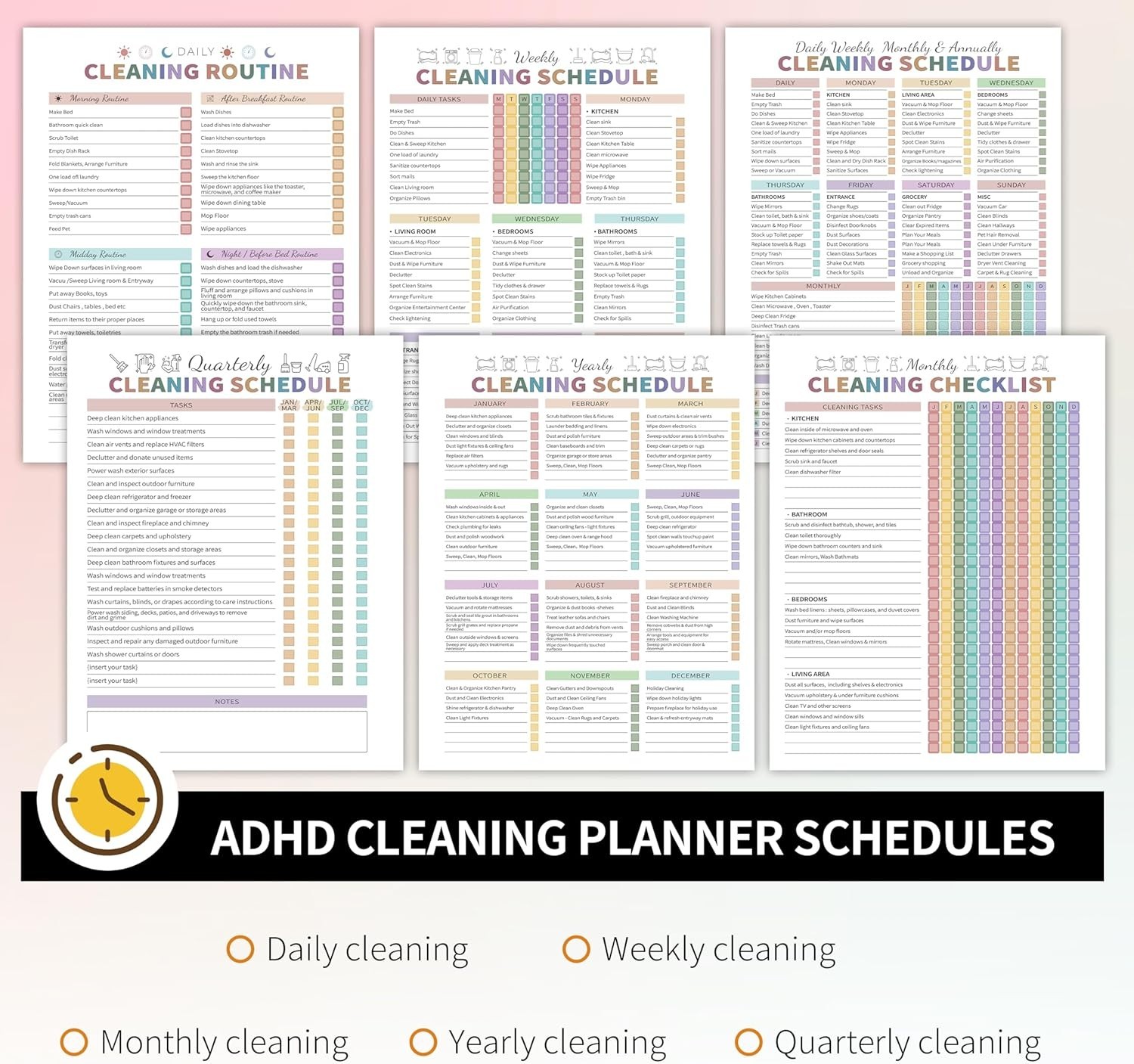 Ultimate ADHD Home Cleaning Organizer: Color-Coded Checklist & Family Task Chart
