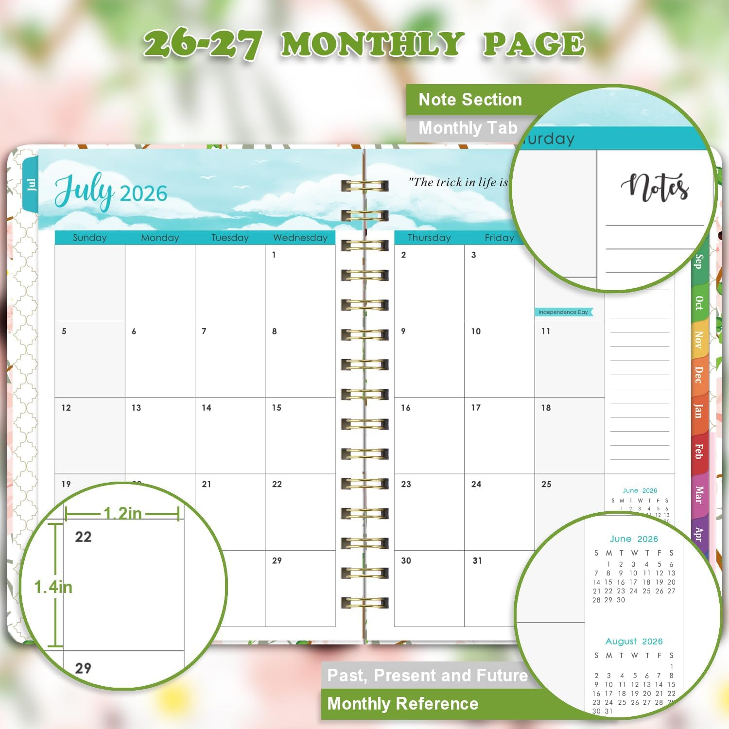 2026-2027 Planner – Weekly & Monthly Planner 2026-2027 with Tabs, 6.4″ x 8.5″, J