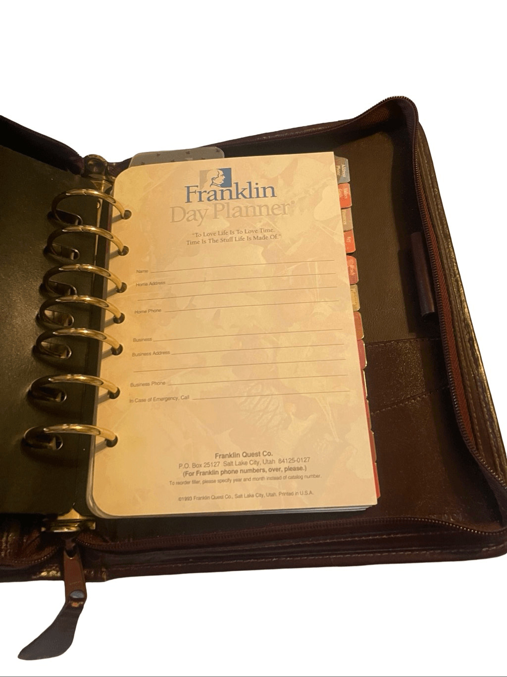 Vintage Franklin Quest Co. Brown Red Leather Paisley Tapestry Day Planner OS