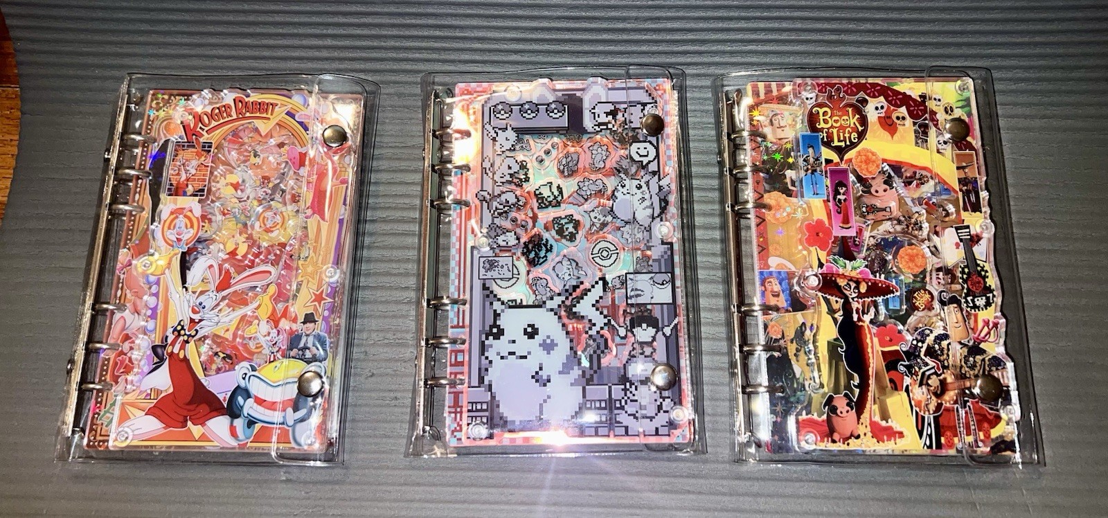 3pc Kawaii Shaker Binder Lot A6 6-Ring Planner Journal Pikachu Roger Rabbit Book