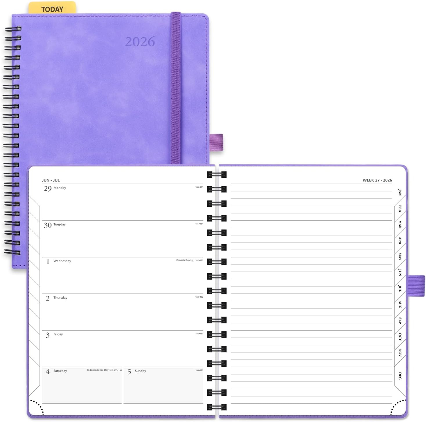 2026 Weekly Planner 8.5×6.5 Spiral Notebook Calendar Tabs Pocket Lilac