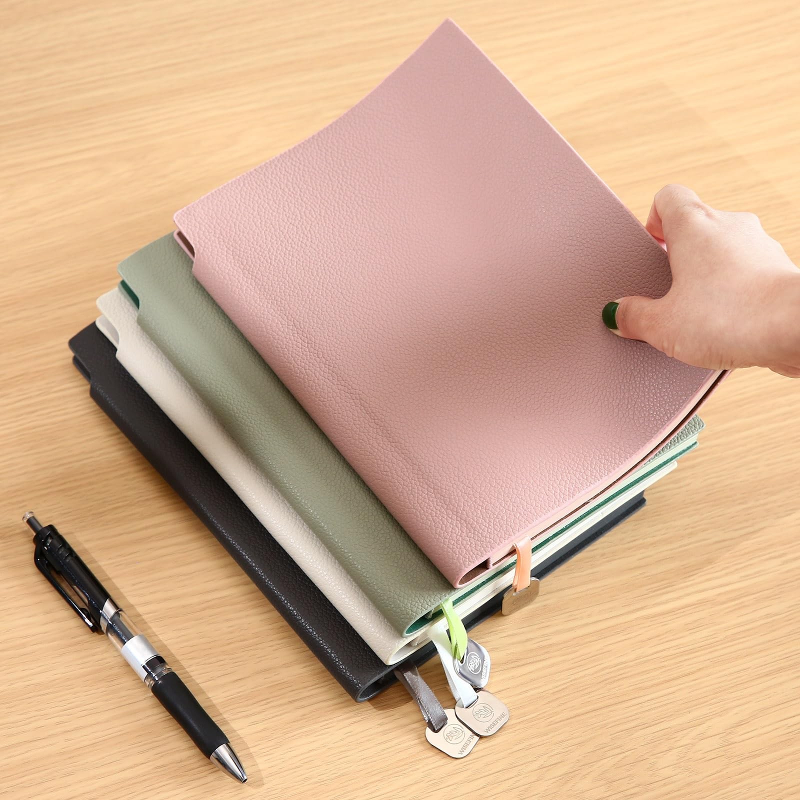 Wisefine Lined Journal Notebook for Women A5 Softcover PU Leather 1pack-Pink