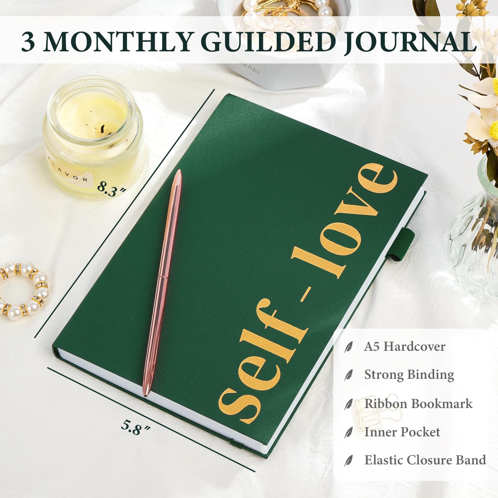 5 MINUTES A DAY Self-love Journal for Women and Man, Self-Love Dark Green
