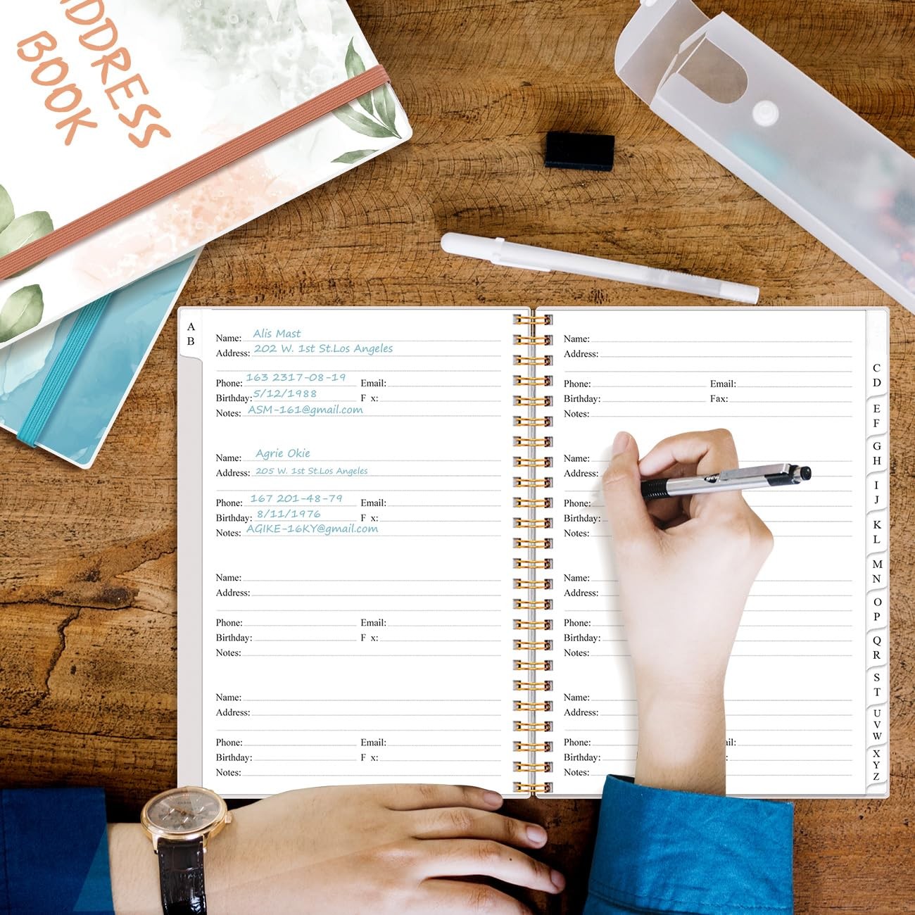 Address Book with Alphabetical Tabs – A5 Telephone & 6.2″ x 8.5″, Rose Leaf