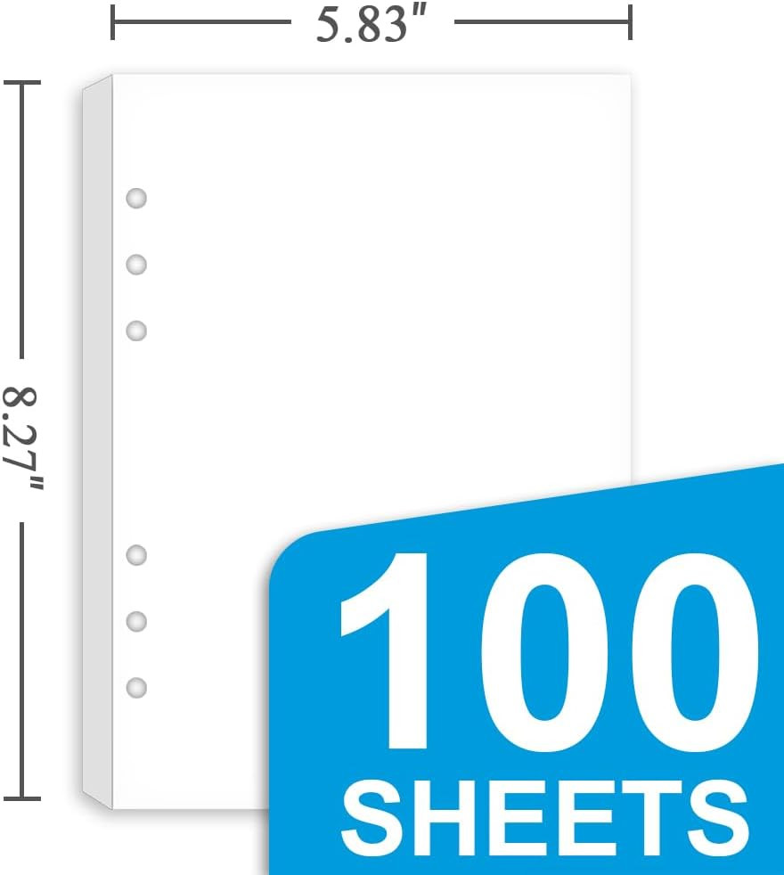 A5 Blank Paper Refill – 6-Hole Punched, 100 Sheets/200 Pages Blank Papers