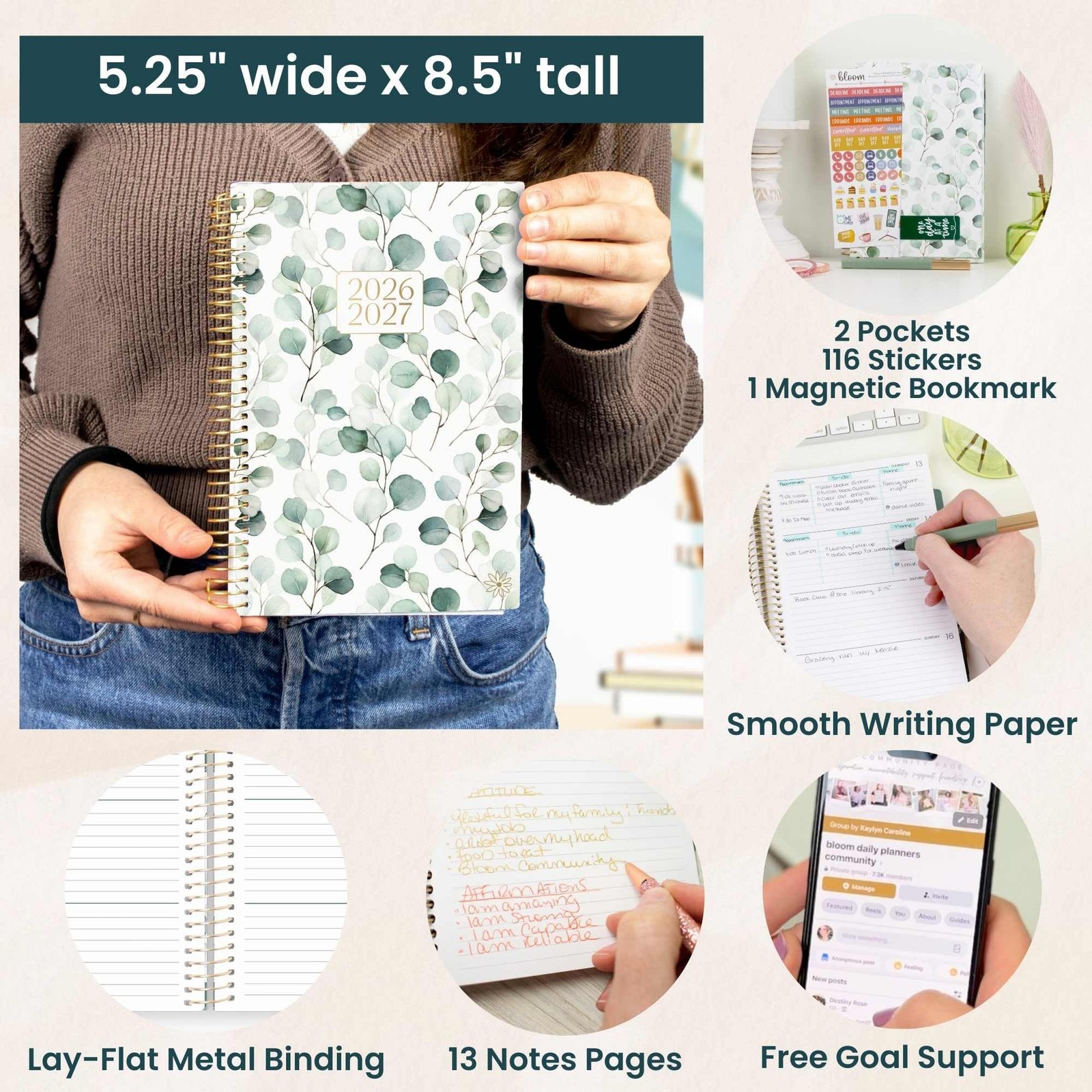 bloom daily planners 2026-2027 Planner – 5.5″ x 8.25″, Boho Greenery 2026-27