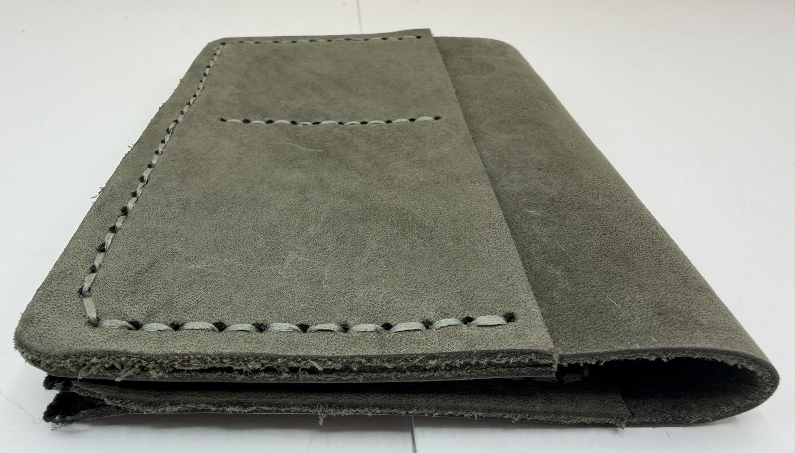 Handmade Gray Leather Passport Wallet TN Cover Full Zip Card Holder Rustic