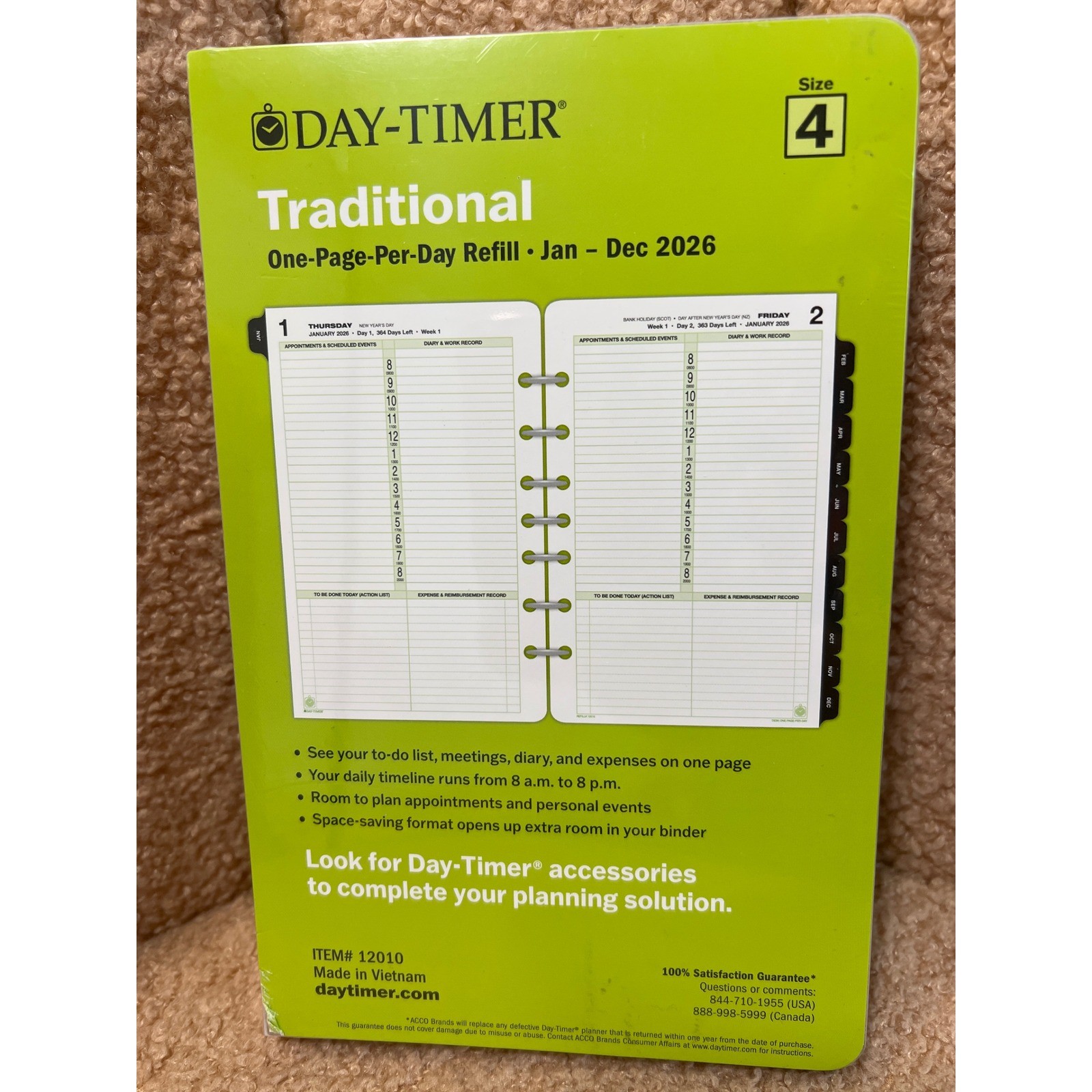 Day-Timer 2026 Traditional One Page Per Day Planner Refill Size 4 12010 NEW