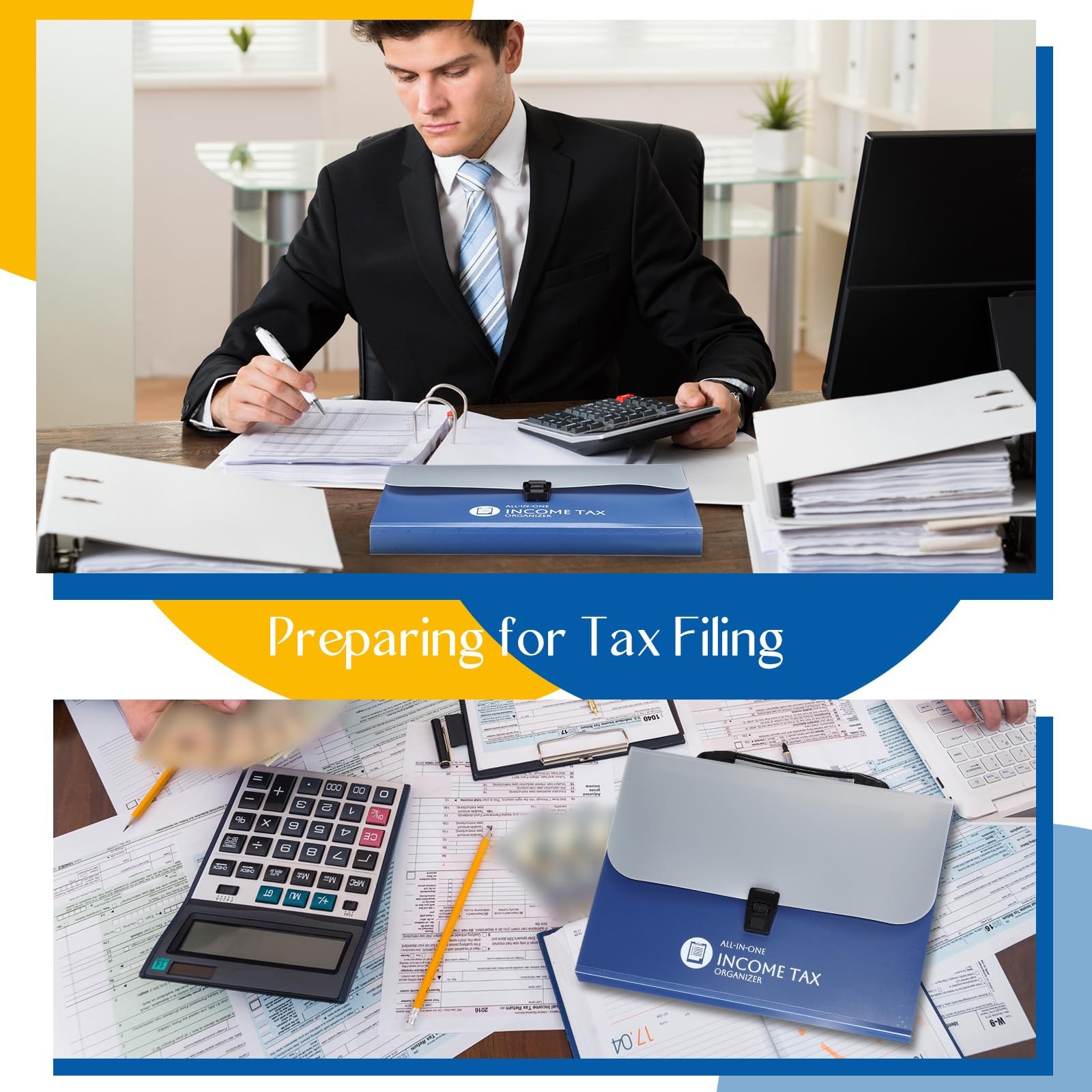 Janlaugh 1 Set Tax Record Organizer All in One Income Document Blue
