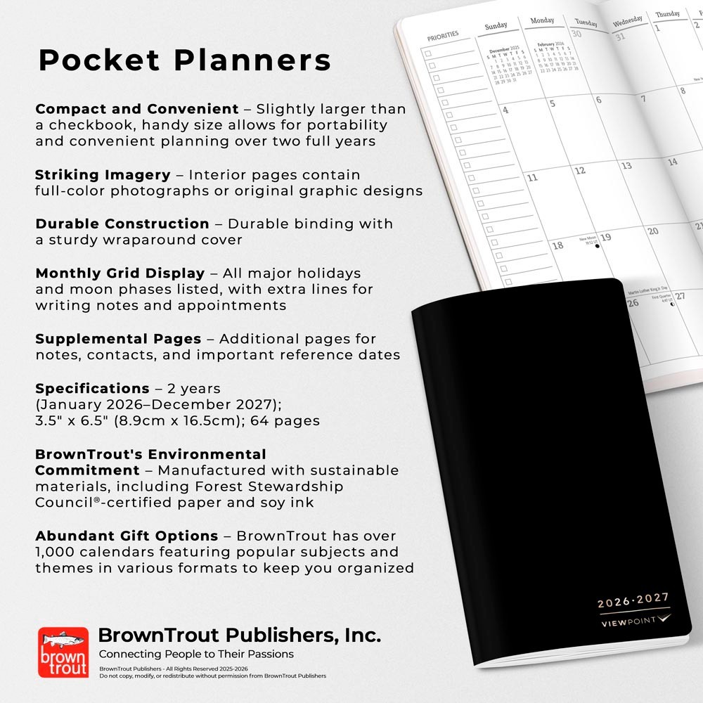 ViewPoint Black | 2026-2027 3.5×6.5″ Monthly Pocket Planner Calendar