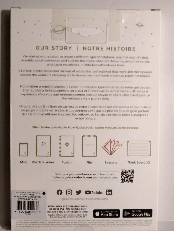 NEW Rocketbook CORE Smart Reusable Notebook Executive Size 6×8.8″ – 36 pgs Black