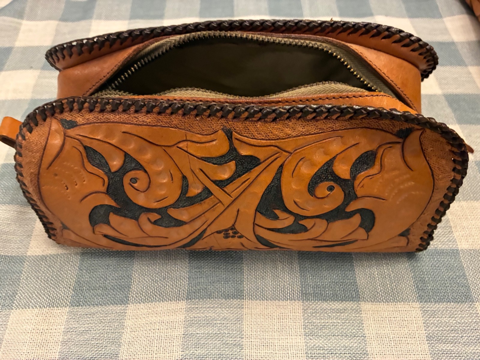 Custom Made Hand Tooled Leather Binder Wallet Pouch 5 PIECE LOT!!! Matching SET!